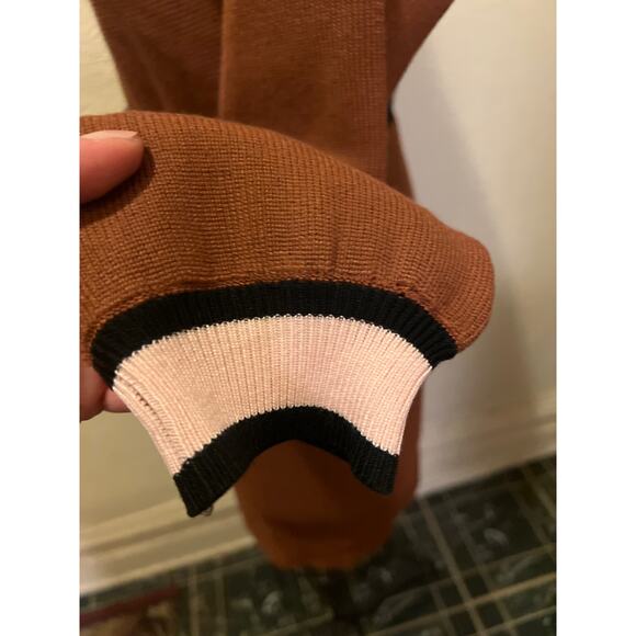 Off the Shoulder Boat Neck Contrast Long Sleeve Knit Belted Sweater Dress Size M - Picture 9 of 14